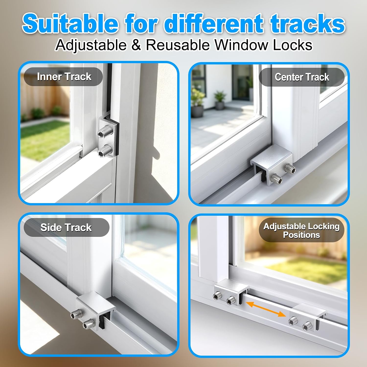 Sliding Window Lock 8 Sets，Adjustable Aluminum Stopper for Window Security