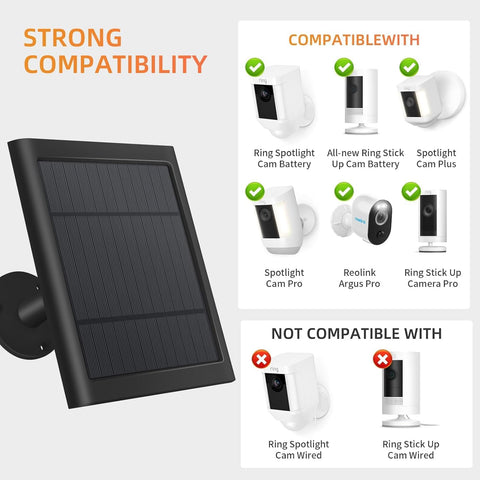 Solar Panel for Ring Camera, 1 Pack 4W Solar Charger with 10FT Cable, USB-C to Barrel Plug Adapter, Compatible with Ring Stick Up Cam Battery/Pro, Spotlight Cam Battery/Plus/Pro, Reolink Argus Pro