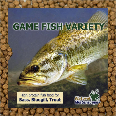 Natural Waterscapes Game Fish Food Variety | Pond and Lake Fish Food Pellets | 22 lb Bag | Feed to Bass, Bluegill, Trout, Catfish, tilapia | Floating Pellets