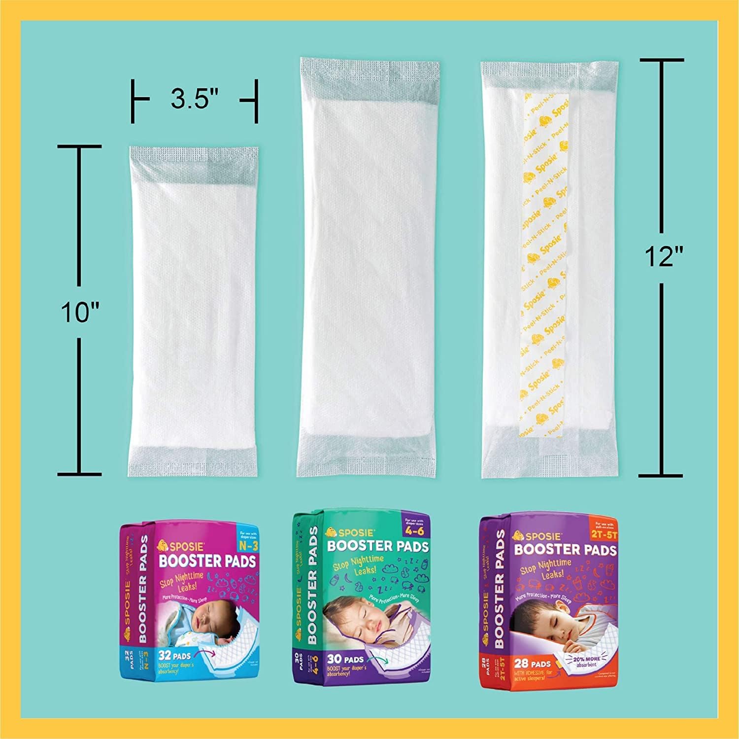 Sposie Overnight Diaper Booster Pads, Stop Diaper Leaks, Size 4-6, 90 Ct