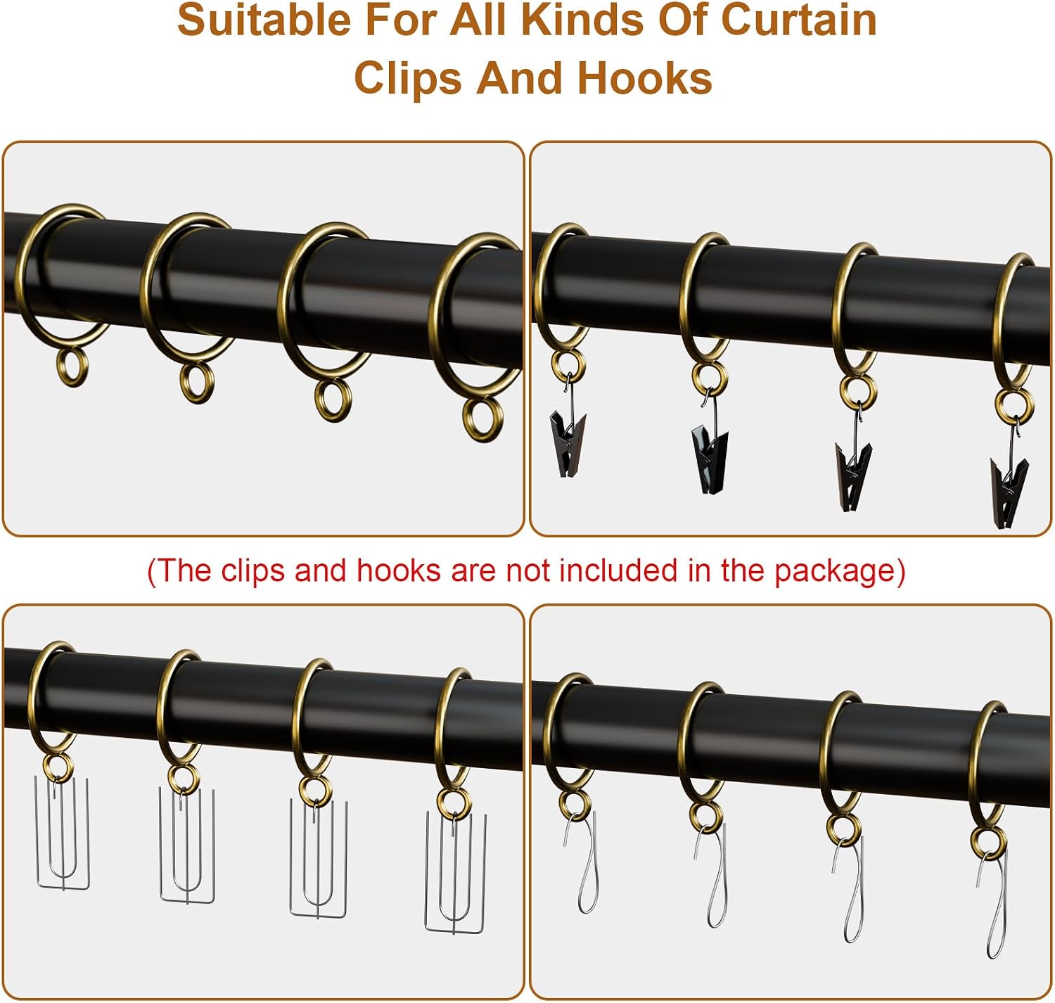50 Packs Bronze Metal Curtain Rings with Eyelets, 1 inch Inner Diameter Drapery Rings Apply for Curtain Rods(Fits Up to 3/4-Inch Rod)