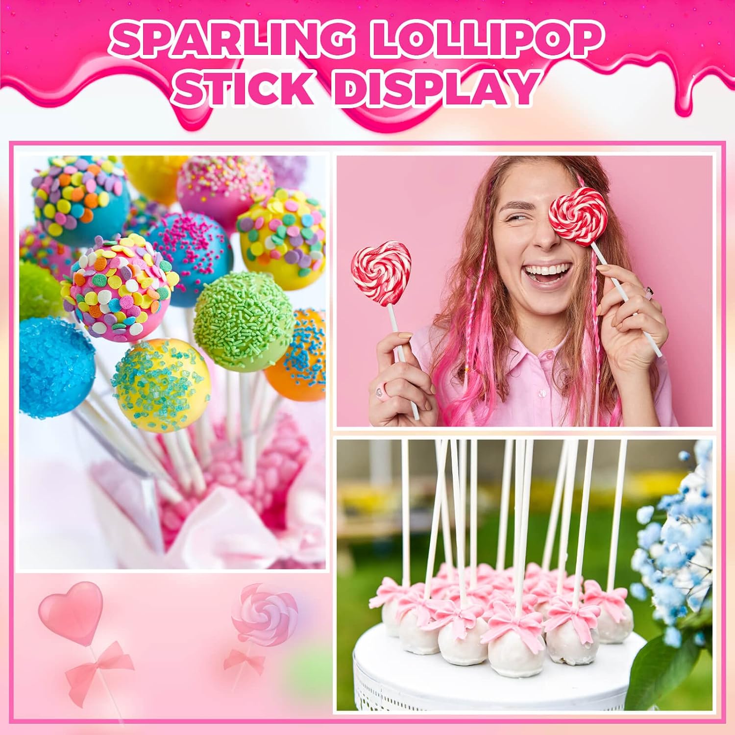 300Pcs Cake Pop Sticks and Wrappers, 6IN Cake Pop Sticks with Ties for Lollipops, Chocolates Cookies, Candies