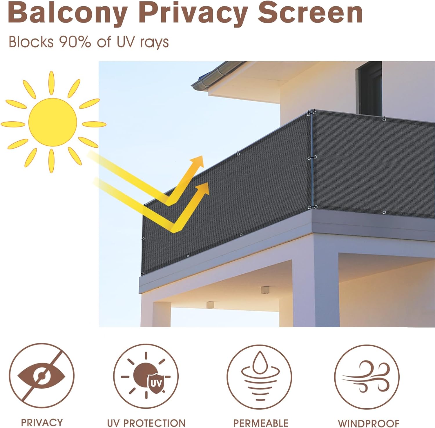 SUNNY GUARD 3' x 23' Balcony Privacy Screen, HDPE Patio Railing Cover Fence