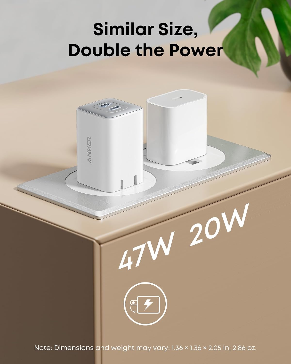 Anker Nano Phone Charger,47W Max 2-Port GaN Fast Charger USB C