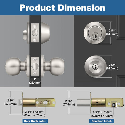 BESTTEN 2 Pack All Keyed Same Exterior Door Knob with Key Lock and Deadbolt, for Entrance and Front Door, Satin Nickel