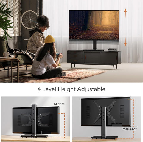 Hemudu Universal Swivel TV Stand/Base Table Top TV Stand for 21 to 50 inch TVs with 90 Degree Swivel, 4 Level Height Adjustable, Heavy Duty Tempered Glass Base, Holds up to 99lbs, HT02B-002