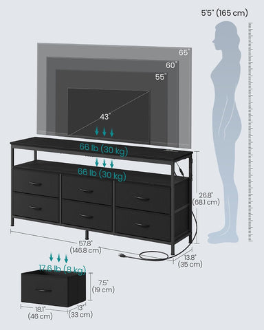 SONGMICS Dresser for Bedroom, Wide Dresser with 6 Drawers & Open Shelf
