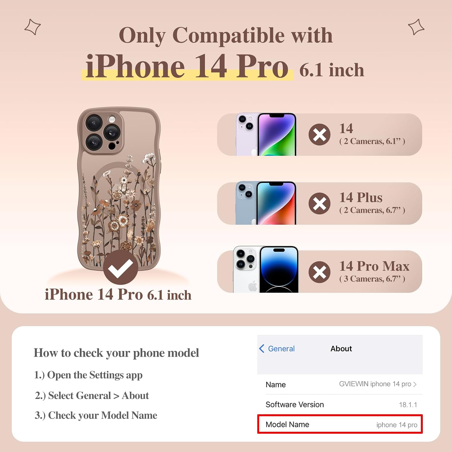 GVIEWIN for iPhone 14 Pro Case Compatible with MagSafe Curly Wave Edge