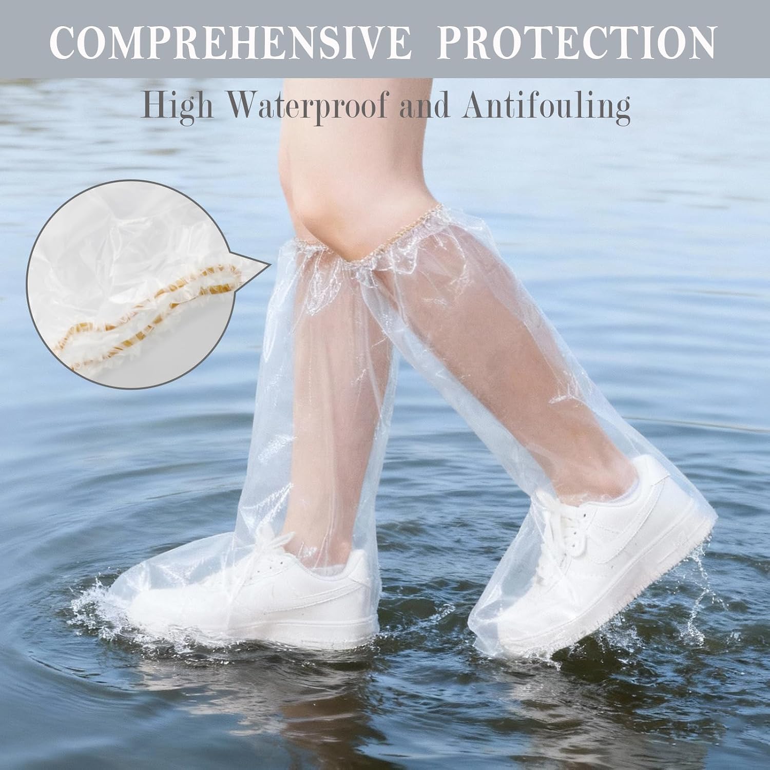 Long Rain Boot Covers for Adults, 20 Pcs Extended Length Plastic Shoe Covers for Rain for Use in Water Parks, Rain and Snow (clear, adult(long))