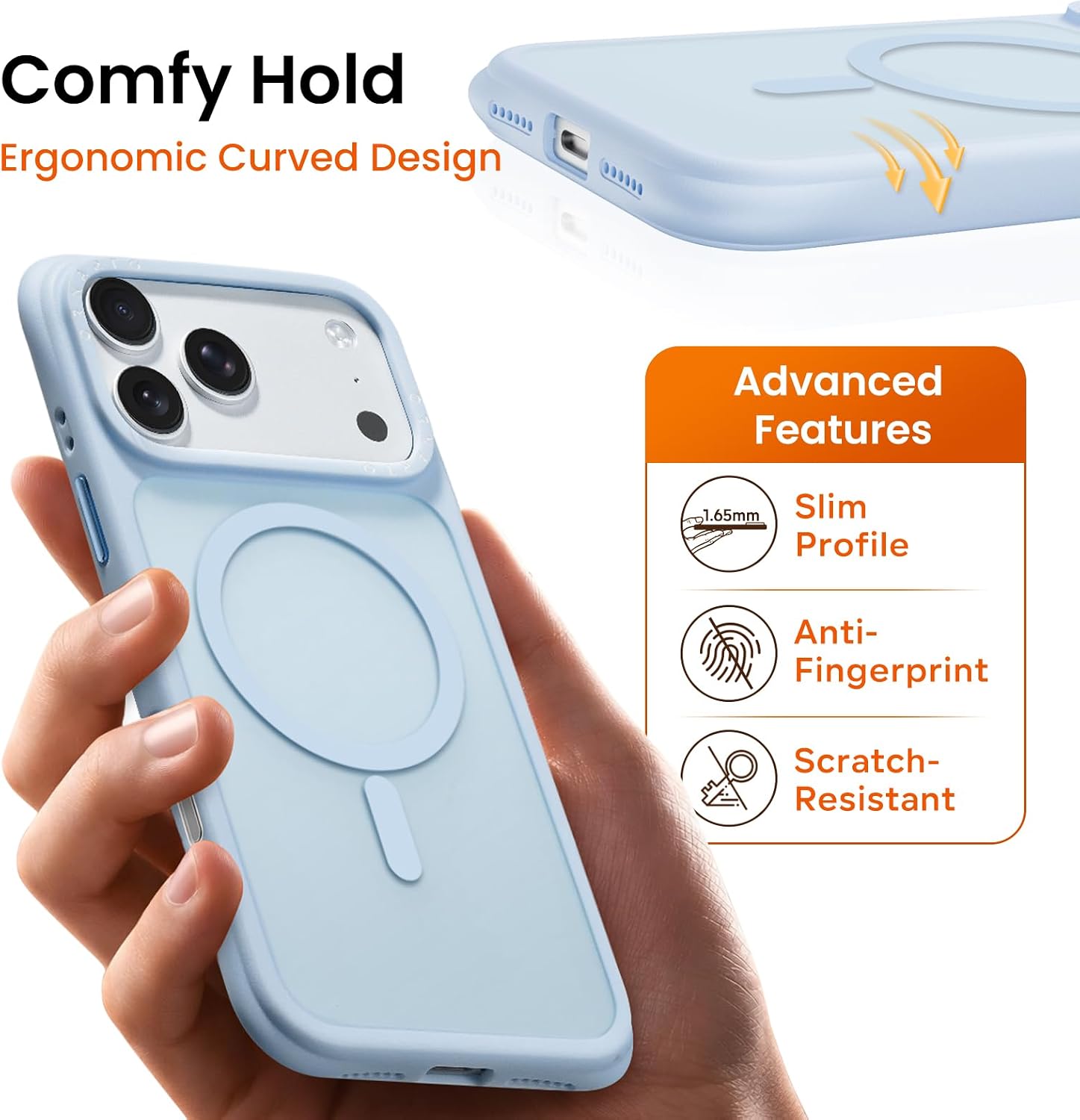 ORNARTO Magnetic for iPhone 17 Pro Max Case, Translucent Matte, Baby Blue