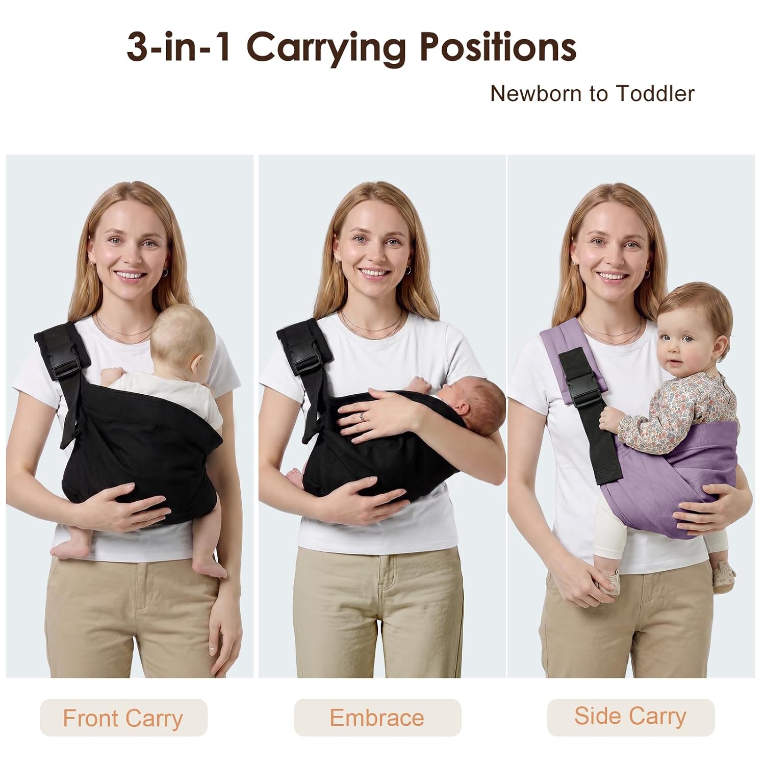 Baby Sling Carrier, Adjustable Baby Carrier Newborn to Toddler Carrier for 8-40lbs, Toddler Sling Carriers, Toddlers Hip Carriers, Purple