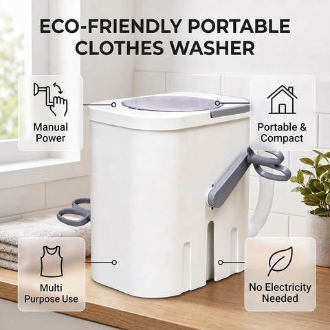 Manual Clothes Washer, Non electric Portable Rotary Washing Machine, Compact Hand Crank Rotary Washer for Dormitory Small Apartment