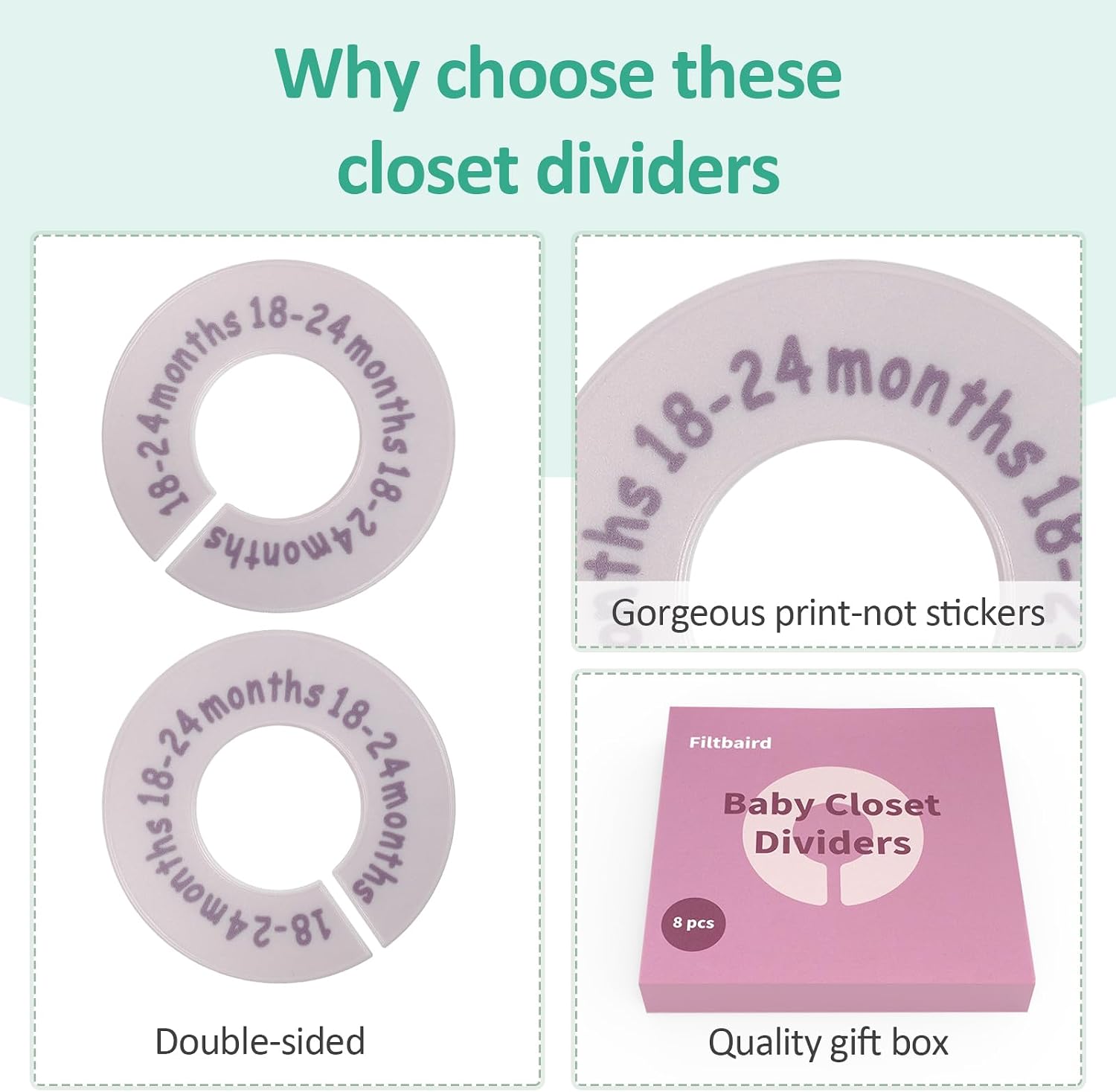 8 Pcs Baby Closet Dividers, Double-Sided Hanger Dividers for 0-24 Months
