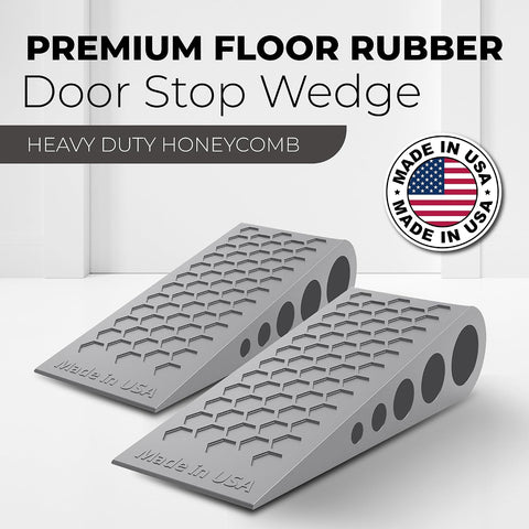 Door Stoppers for Bottom of Door Premium Floor Rubber Door Stop Wedge Made in USA Heavy Duty Honeycomb Design for Carpet, Tile, Ideal for Home, School, Commercial, Gray 2-Pack