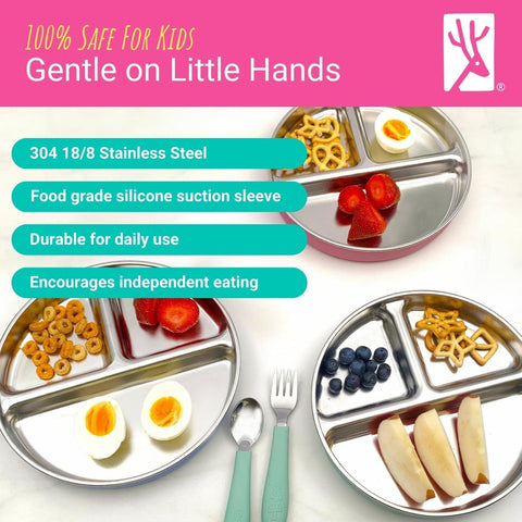Elk and Friends Kids/Toddler 7.8" Stainless Steel Divided Plate + Lid | 4pk