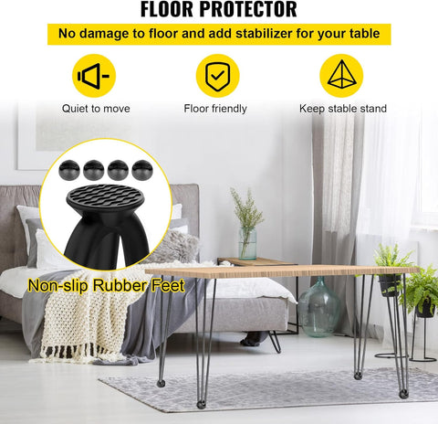 VEVOR Hairpin Table Legs 18" Black Set of 4 Desk Legs 880lbs Total Load Capacity Hairpin Desk Legs 3 Rods for Bench Desk Dining End Table Chairs Carbon Steel DIY Heavy Duty Furniture Legs
