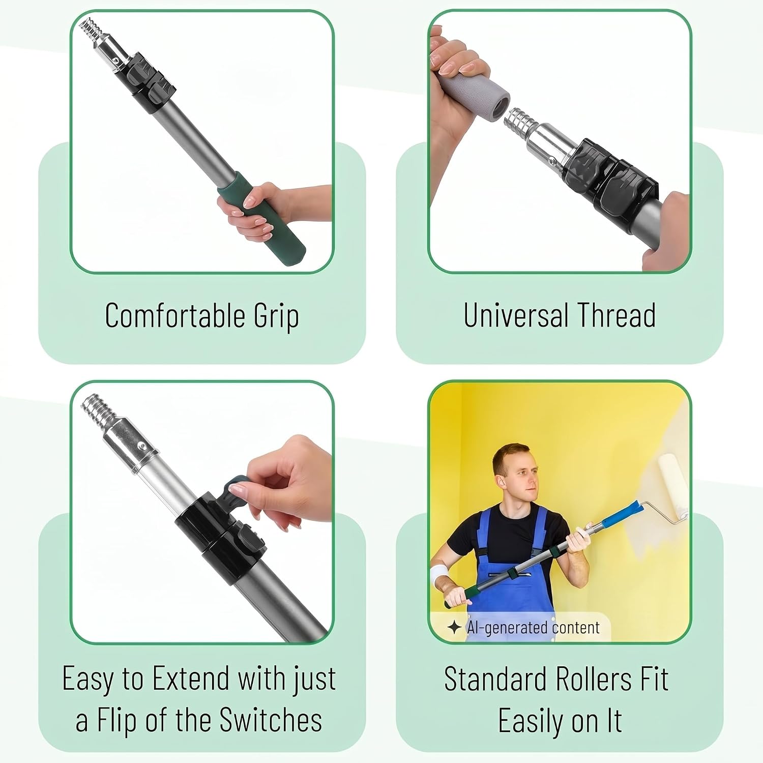 Bates- Telescopic Extension Pole, 3 Ft, Aluminum Alloy, Sturdy Multi-Purpose Extension Pole with Flip-Lock Design for Painting, Dusting and Cleaning