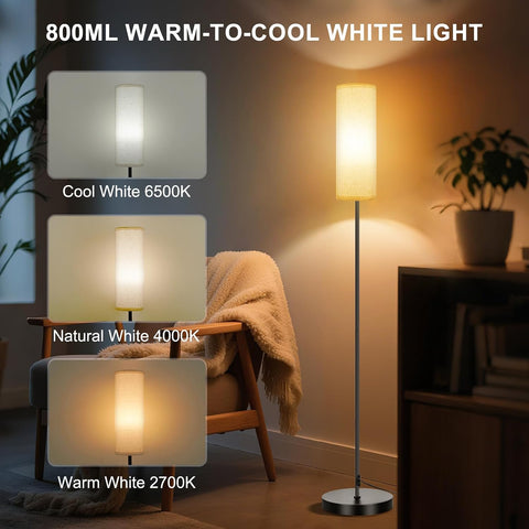 FRIDEKO HOME Floor Lamp, 9W 800LM Color Changing Smart Bulb, Beige Shade