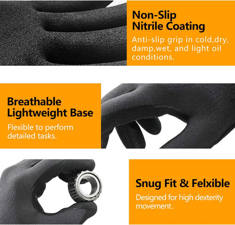 NEOTRIL Safety Work Gloves MicroFoam Nitrile Coated-3/6/12/36 Pairs,Breathable Nylon Working Gloves for Men Women