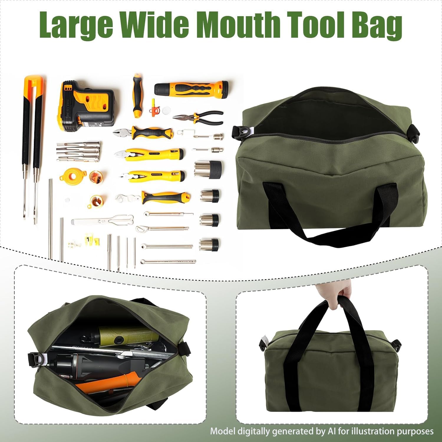 Small Tool Bag, Close Top Wide Mouth Tool Organizer Bag, Large Tool Bags