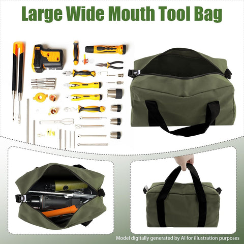 Small Tool Bag, Close Top Wide Mouth Tool Organizer Bag, Large Tool Bags