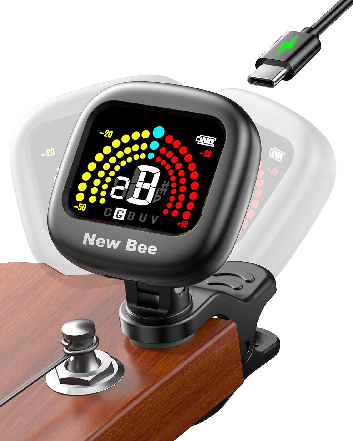 New bee Guitar Tuner Rechargeable, Color Screen Clip On Tuner