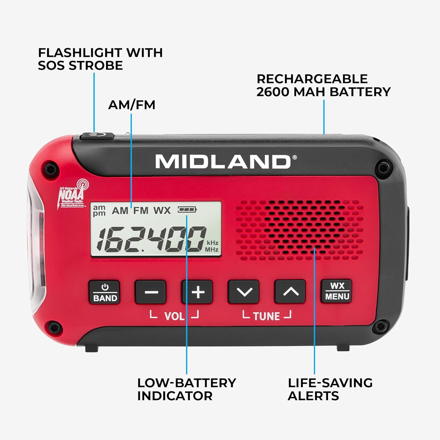 Midland ER10VP Weather Radio - Flashlight & Emergency Alert - AM/FM Radio