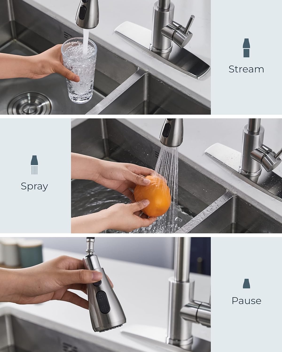 FORIOUS Kitchen Faucets Pull Down Sprayer, Stainless Steel, Brushed Nickel