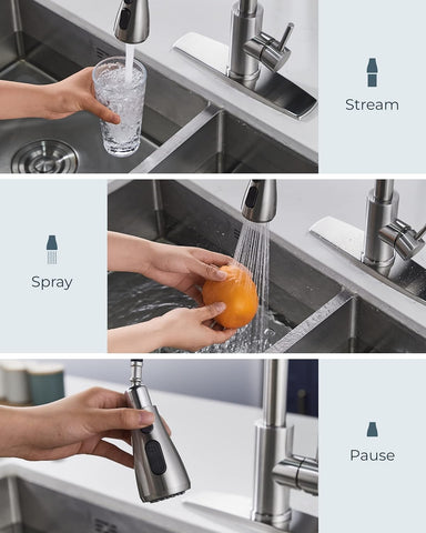 FORIOUS Kitchen Faucets Pull Down Sprayer, Stainless Steel, Brushed Nickel