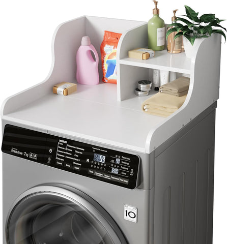 DTK Single Washer Countertop with Shelf, Wood Dryer Countertop, White