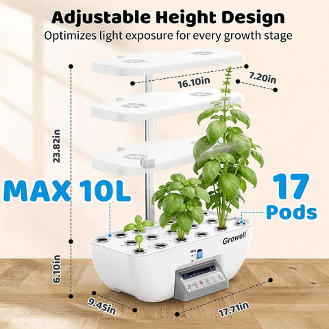Growell 17 Pods Hydroponics Growing System Kit, Indoor Garden with 2 Fans