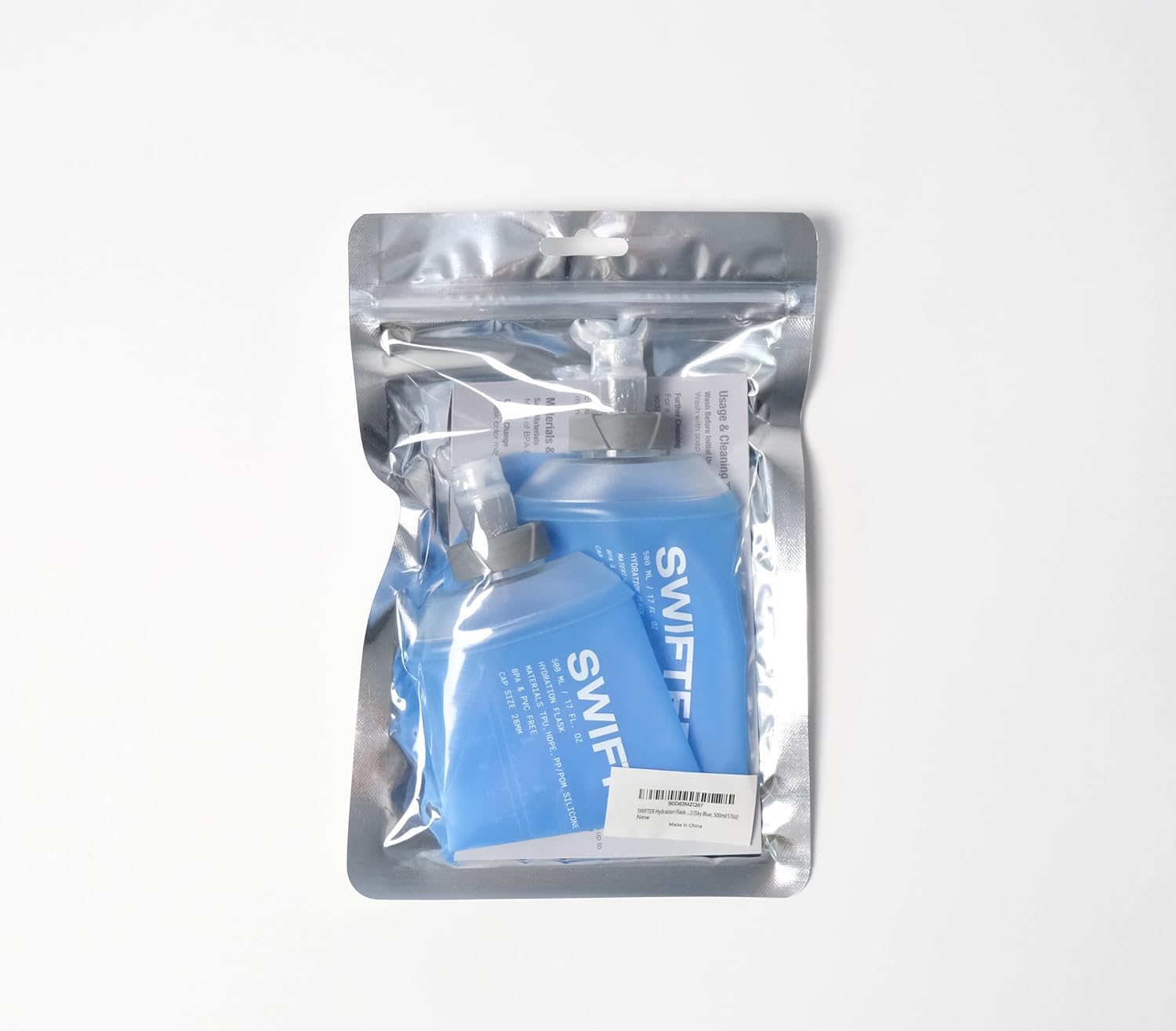 SWIFTER 2x Soft Flask 250ml | Running, Hiking, Cycling Hydration Flask | Collapsible, Leakproof, Reusable | Matt Finish, Sky Blue