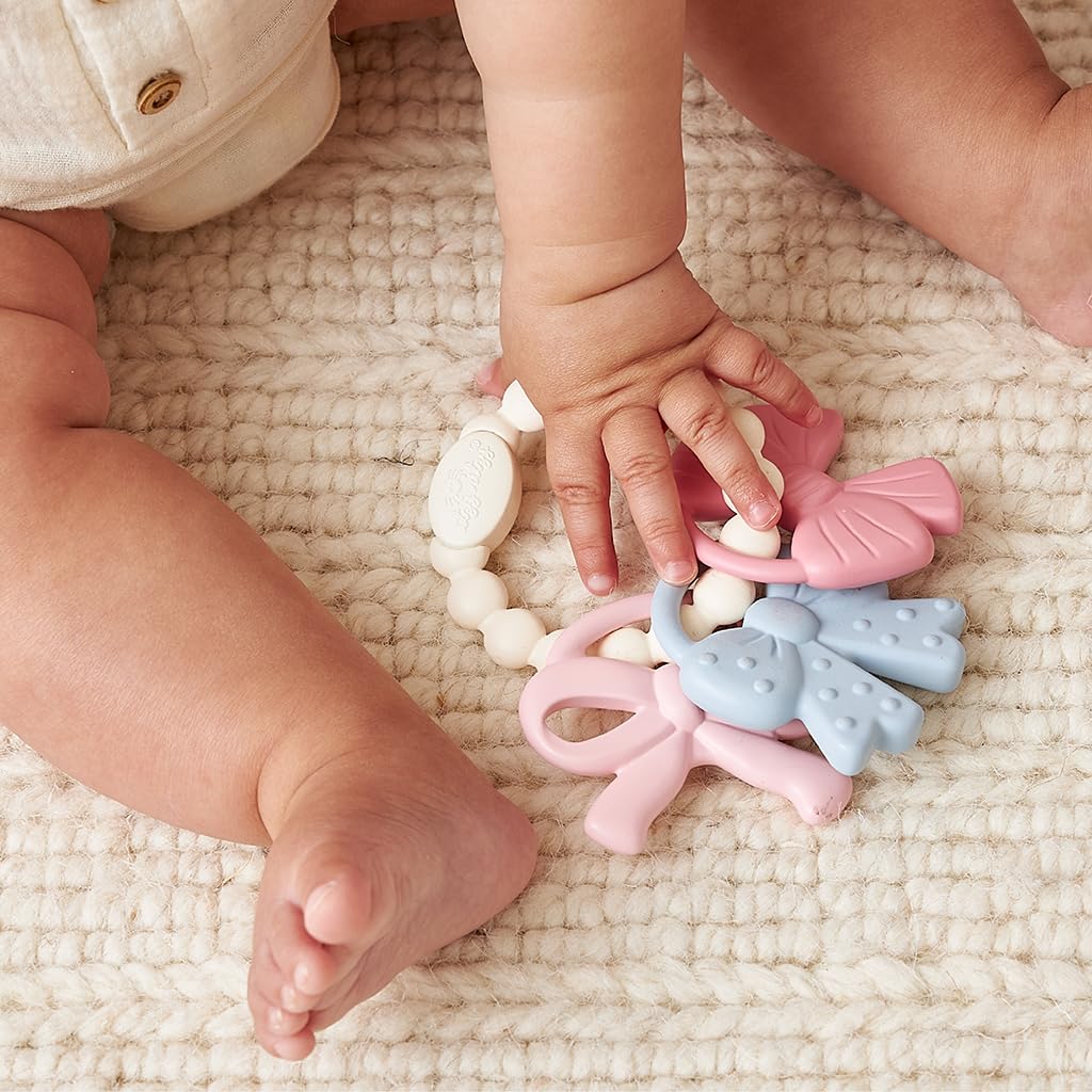 Itzy Ritzy Silicone Teether Trio, Textured Baby Teething Toys Rings (Bows)