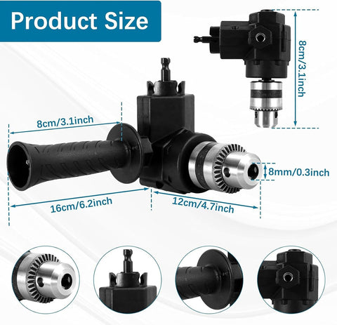 Right Angle Drill Attachment,90 Degree Drill Chuck with Handle,Cordless Right Angle Drill Attachment Adapter,Extension Chuck 7mm Shaft Electric Drill Extension Tool for Tight Corner Workspace