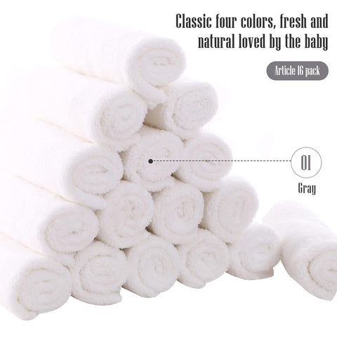 Cute Castle Ultra-Soft Baby Washcloths, 16 Pack - 9" by 9", Gentle on Sensitive Skin for Face and Body, Plush, Super Absorbent Wash Clothes for Girls and Boys, White