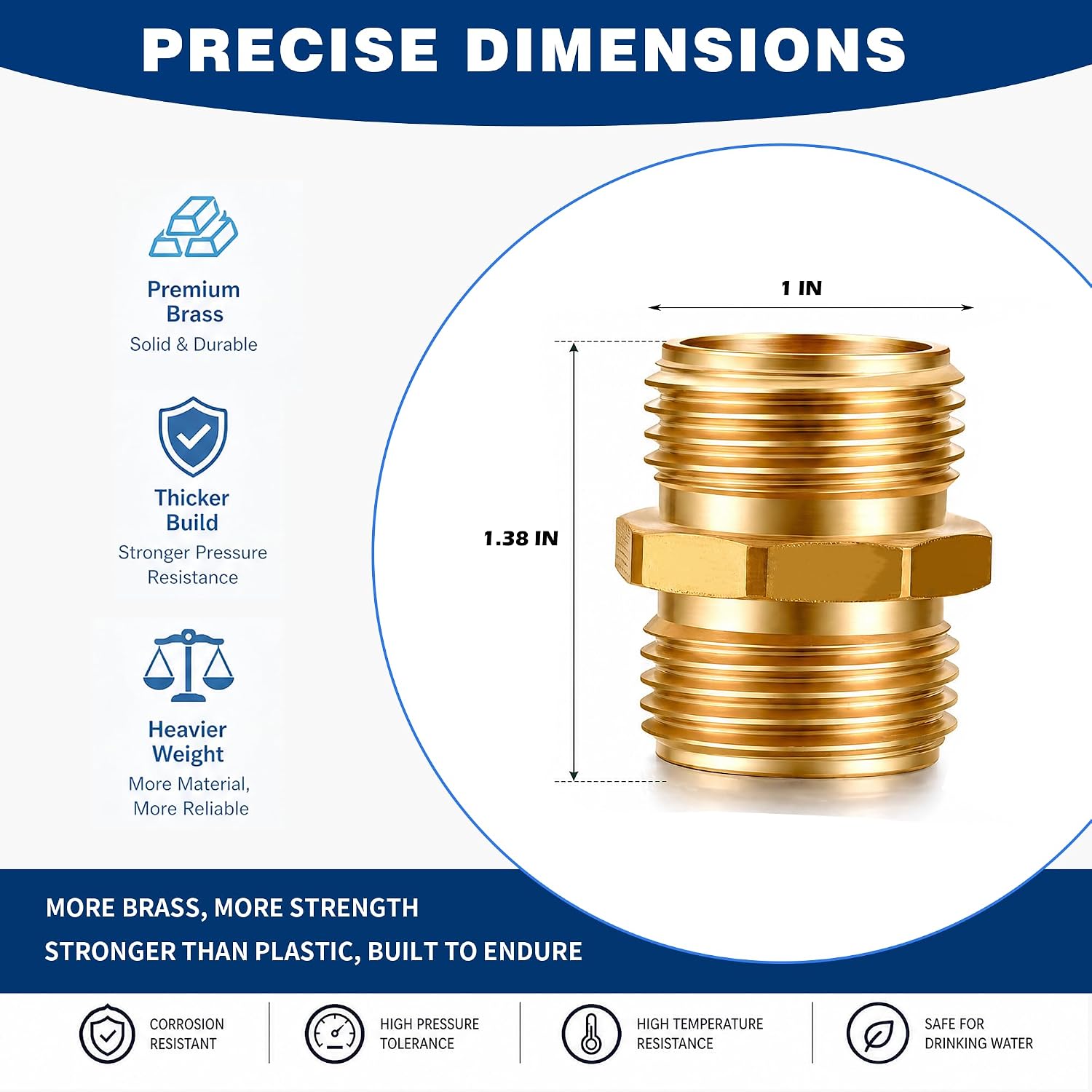 Hourleey Garden Hose Adapter, 3/4 Inch Male to Male Hose Adapter, Solid Brass Hose Connectors, 2 Pack Male Connector with 2 Extra Washers