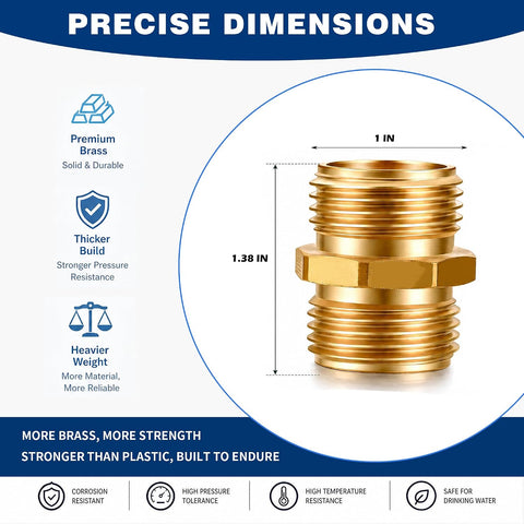 Hourleey Garden Hose Adapter, 3/4 Inch Male to Male Hose Adapter, Solid Brass Hose Connectors, 2 Pack Male Connector with 2 Extra Washers