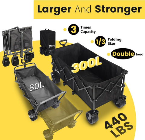 Sekey 300L Extended Collapsible Wagon, 660 lb Capacity, 48 in Long