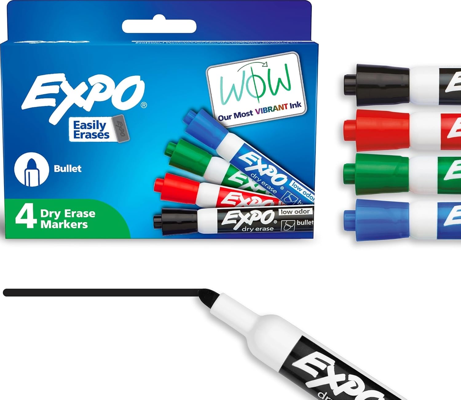 EXPO Dry Erase Markers, Low Odor Ink, Bullet Tip, 4 Count - Whiteboard, Calendar, Organization, Essential Supplies for Office, School, Classroom, Teachers