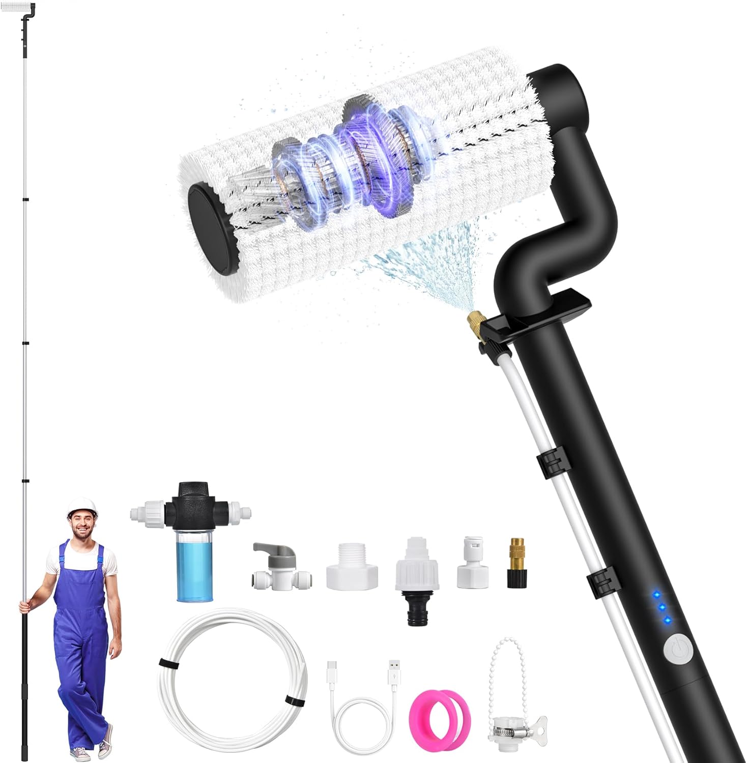 20FT Water-Fed Washing Kit with Soap-Dispenser
