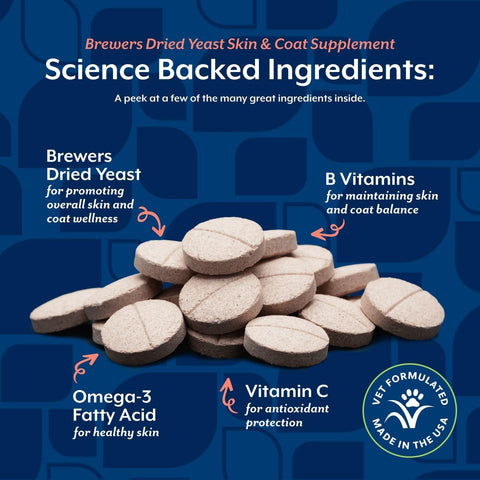 NaturVet – Brewer’s Dried Yeast Formula with Garlic Flavoring – Plus Omegas | Rich in Omega-3, 6 & 9 Fatty Acids | Fortified with B1, B2, Niacin & Vitamin C | For Dogs & Cats | 5000 Chewable Tablets