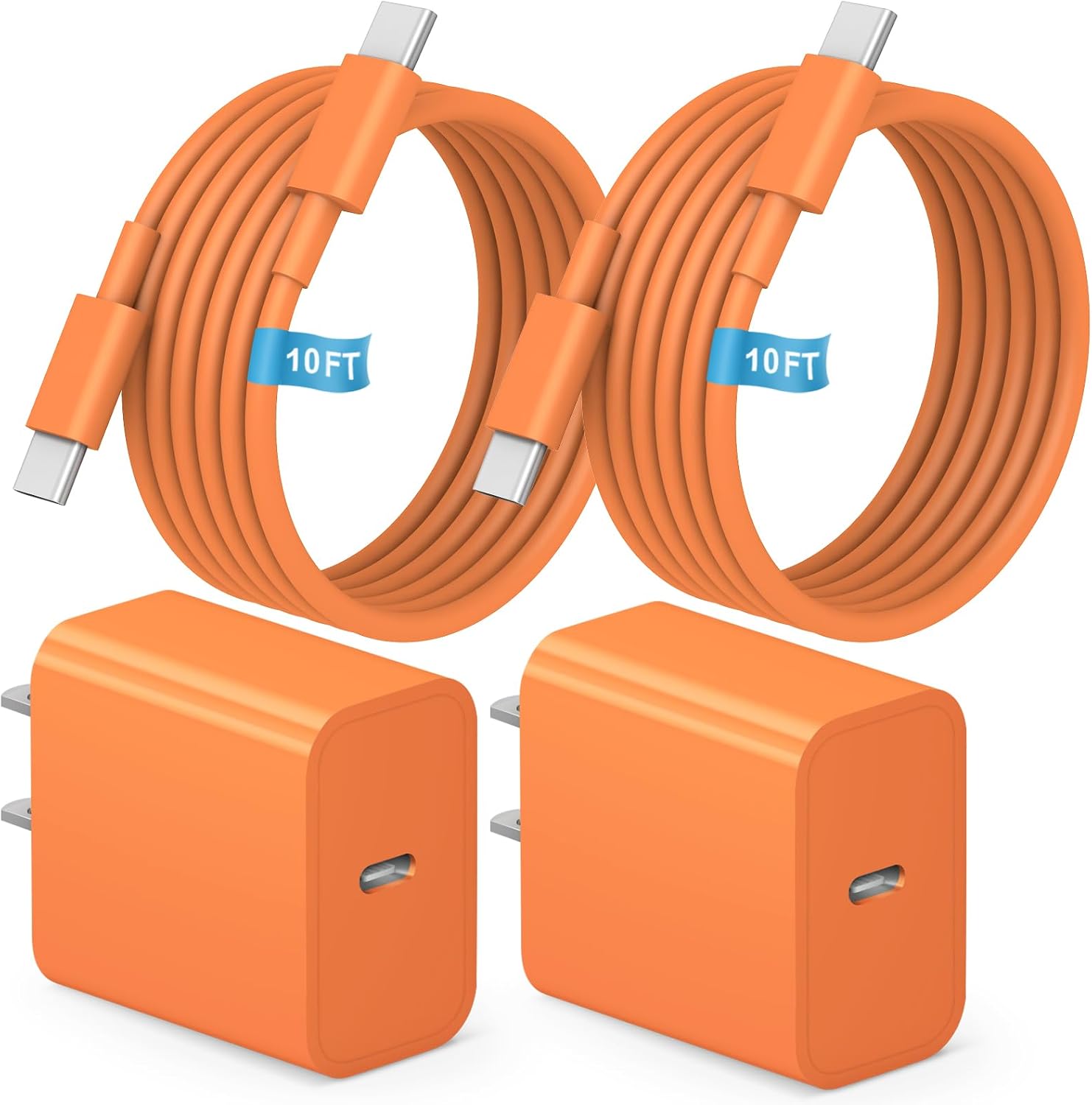 for iPhone 17 16 15 Charger Fast Charging 10FT Cable 20W USBC Cube Orange