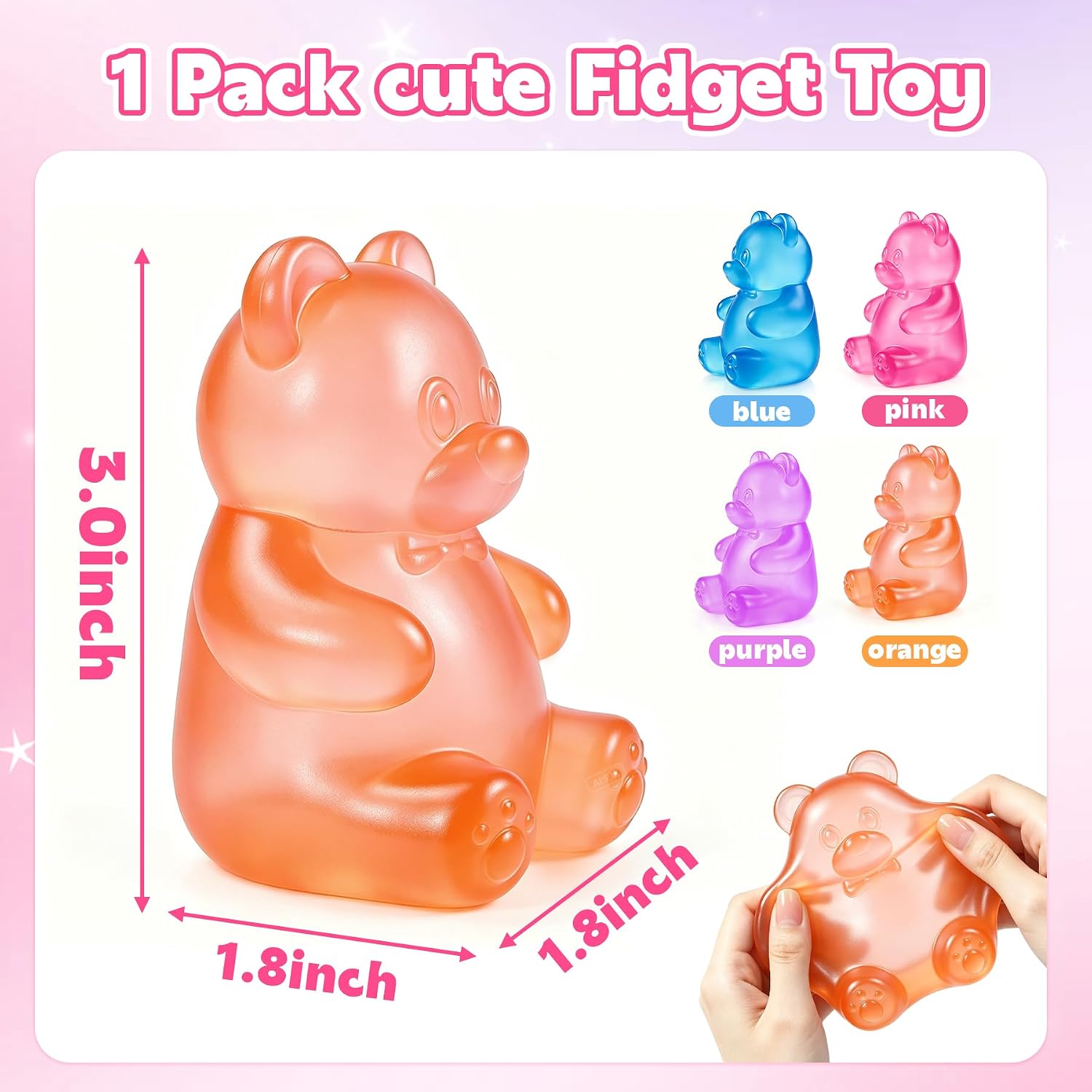 Bear Squishy, Stress Bear Taba Squishy Fidget Toys for Kids, Slow Rising Stress Balls for Adult - Squeeze Balls Party Favors Birthday Gifts- Orange