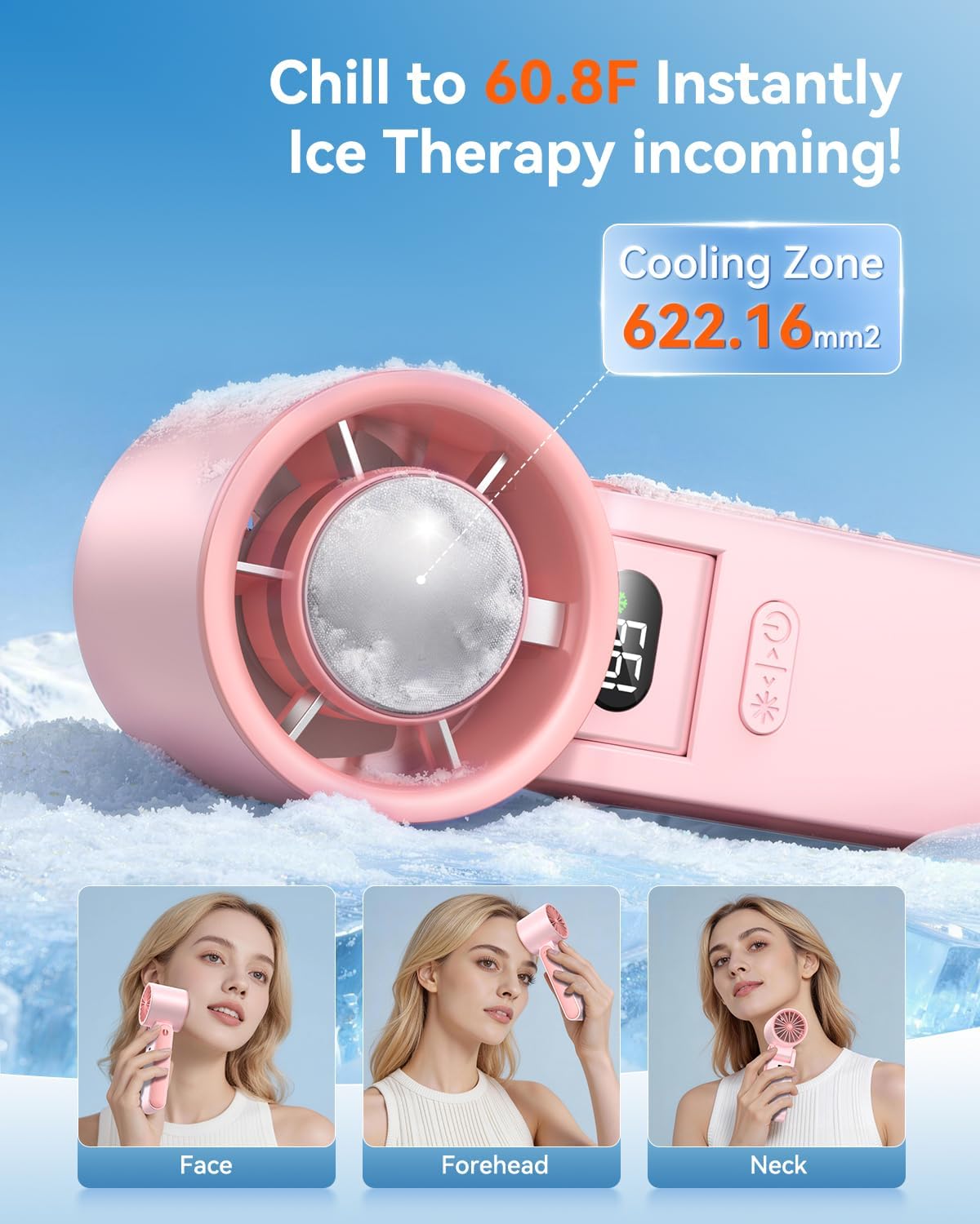 Portable Handheld Fan with Ice Cooler, 199 Speed Personal Fan,5500mAh Rechargeable,20H Cooling Time,20000 RPM Powerful Motor, Summer Essential for Travel/Outdoor/Office, Pink