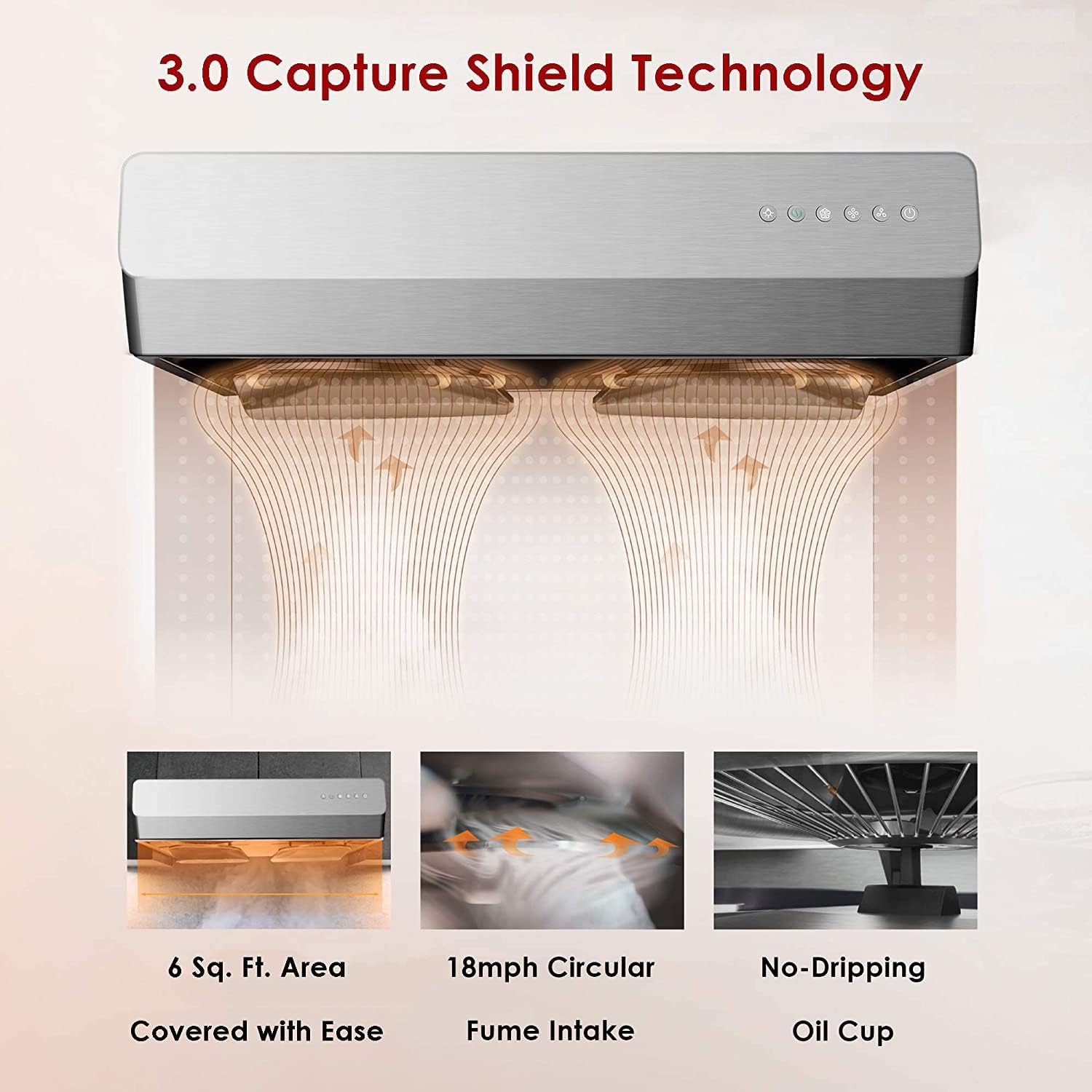 FOTILE Pixie Air UQS3001 30” Stainless Steel Under Cabinet Range Hood, 800 EQUIV. CFM Kitchen Over Stove Exhaust Vent with LED Lights Dual AC Motors and Mechanical Buttons