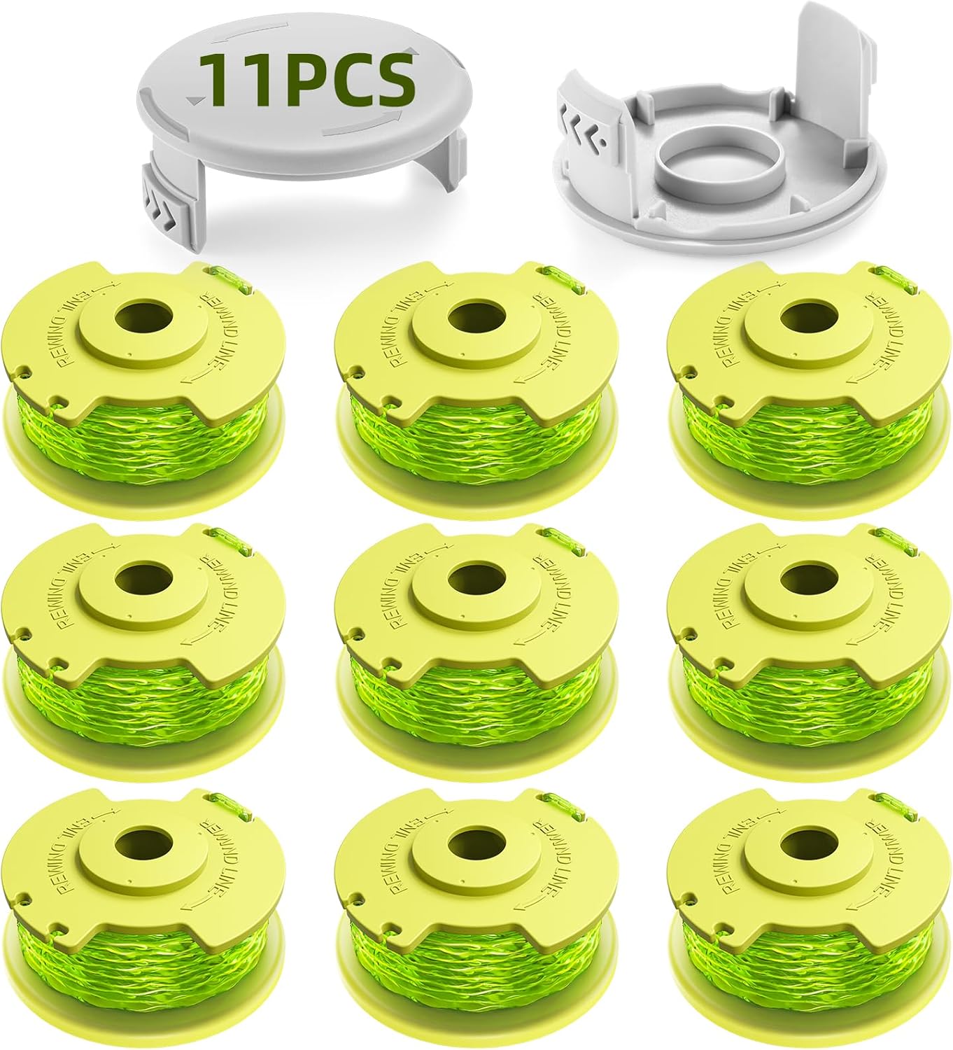 YWTESCH Trimmer String for Ryobi One Plus+ AC80RL3,11 FT/0.080-Inch，Spool Replacement Compatible with Ryobi 18v, 24v, and 40v Cordless Trimmers (9 Pack Trimmer Line & 2 Pack Trimmer Cap)