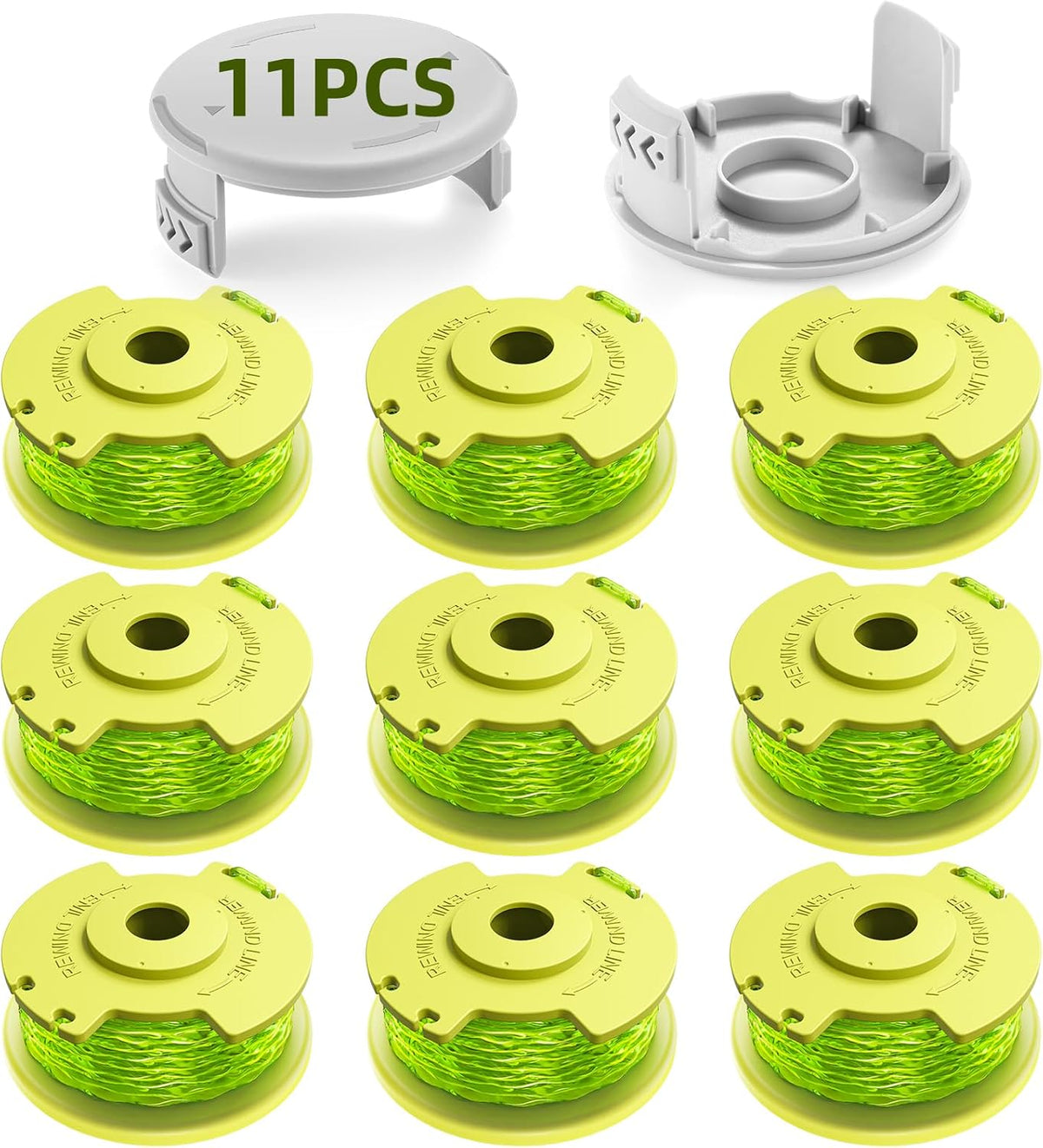 YWTESCH Trimmer String for Ryobi One Plus+ AC80RL3,11 FT/0.080-Inch，Spool Replacement Compatible with Ryobi 18v, 24v, and 40v Cordless Trimmers (9 Pack Trimmer Line & 2 Pack Trimmer Cap)