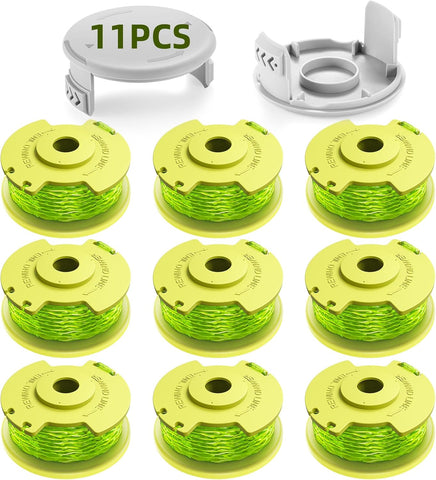 YWTESCH Trimmer String for Ryobi One Plus+ AC80RL3,11 FT/0.080-Inch，Spool Replacement Compatible with Ryobi 18v, 24v, and 40v Cordless Trimmers (9 Pack Trimmer Line & 2 Pack Trimmer Cap)