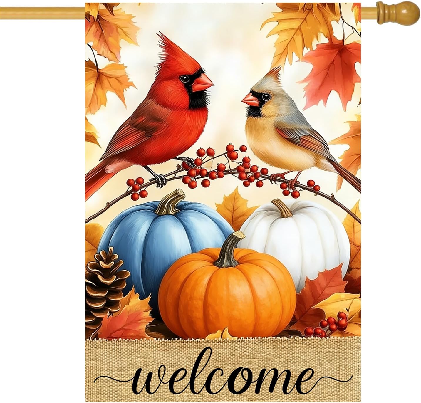Welcome Fall Pumpkin Cardinal Garden Flags 12x18 Double Sided for Outside