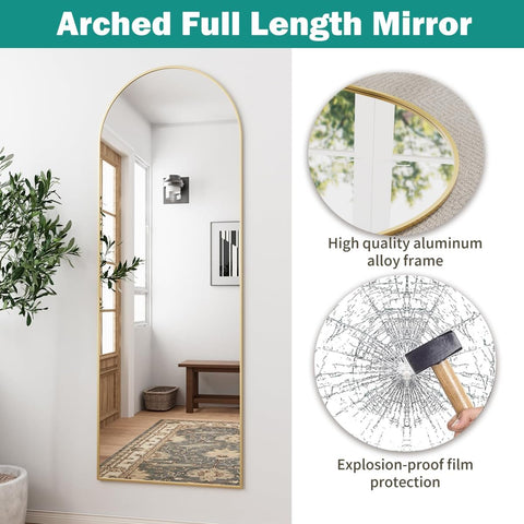65''x22'' Arched Full Length Mirror with Stand, Full Body Mirror, Mirrors Full Length Floor Freestanding, Wall Mounted Mirrors for Bedroom Living Room Cloakroom (Gold)